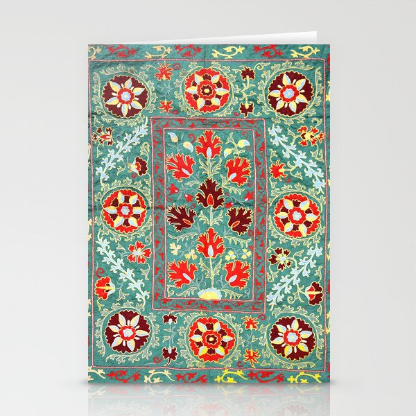 Turquoise Suzani Antique Floral Uzbek Embroidery Print Stationery Cards