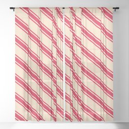 [ Thumbnail: Bisque & Crimson Colored Pattern of Stripes Sheer Curtain ]