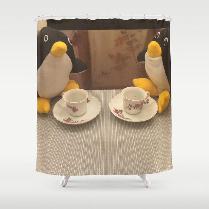 Penguins having Tea Shower Curtain