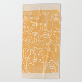 abstract line art faces 3 Beach Towel