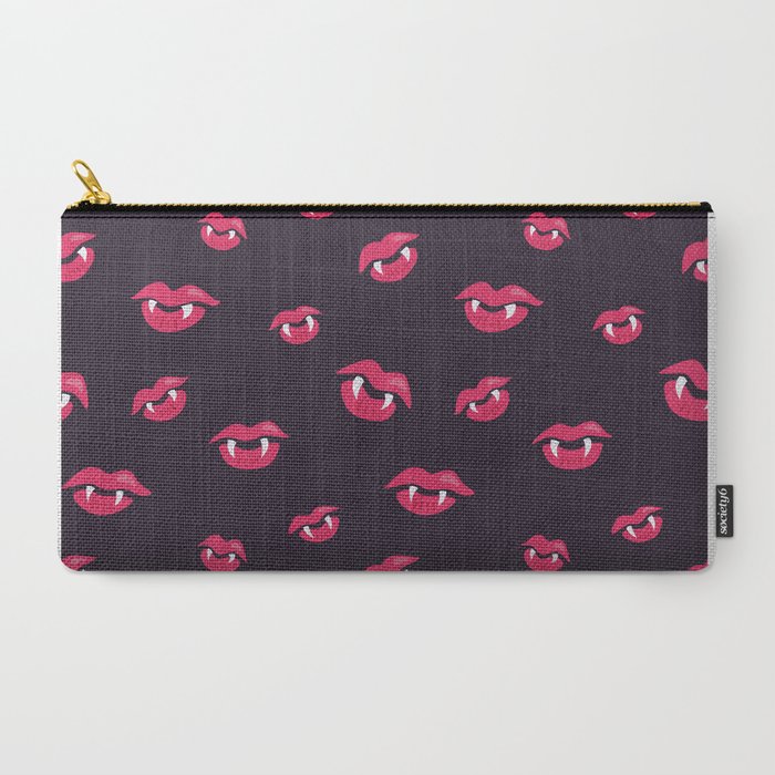 Pouch with a pattern made of vampire lips with fangs