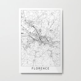 Florence White Map Metal Print