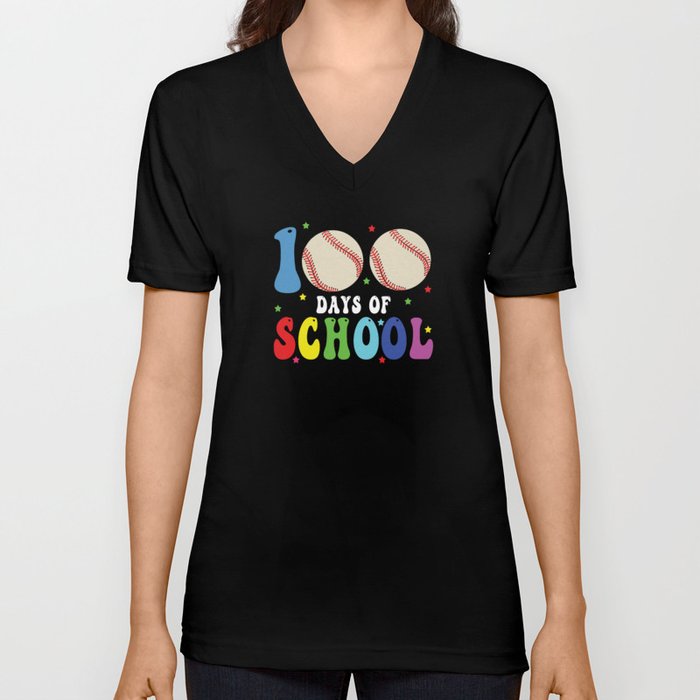 Days Of School 100th Day 100 Baseball Softball V Neck T Shirt