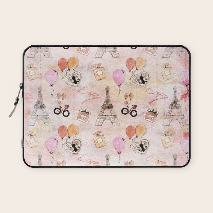 Paris Love Valentine Vintage Eiffel Tower Perfume Pattern In Pink Laptop Sleeve Paris Love Valentine Vintage Eiffel Tower Perfume Pattern In Pink Laptop Sleeve