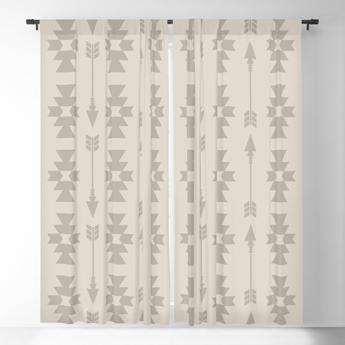 Southwestern Arrow Pattern 253 Beige and Linen White Blackout Curtain