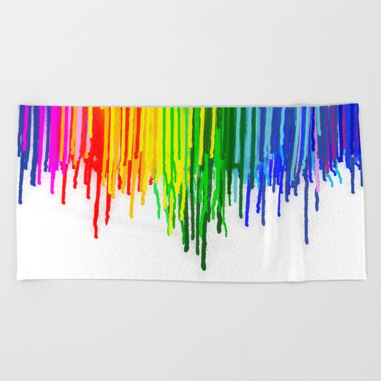 Rainbow Paint Drops on White Beach Towel