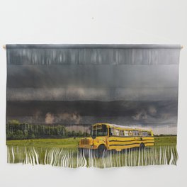 Thunder Bus - Thunderstorm Advances Over Old School Bus on Stormy Spring Day in Oklahoma Wall Hanging