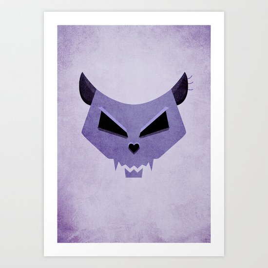 Purple Funny Evil Cat Skull Art Print