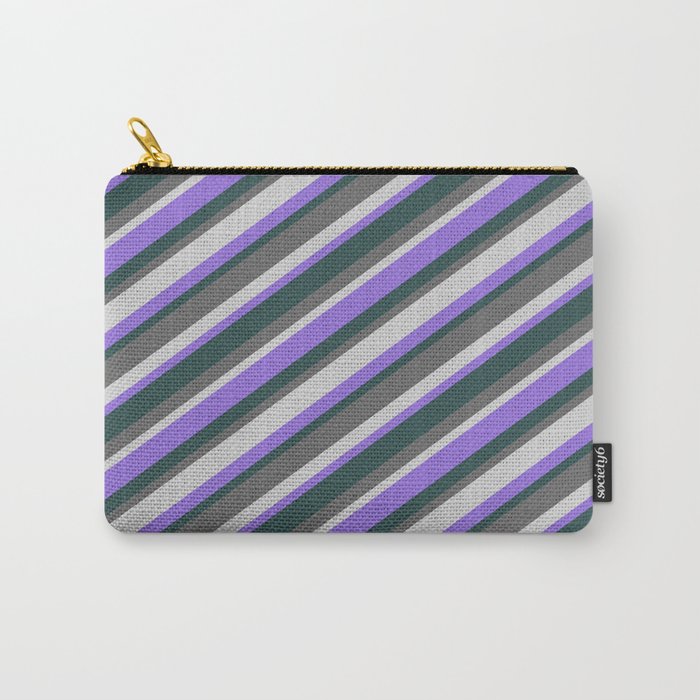Purple, Dark Slate Gray, Dim Gray, and Light Grey Colored Lined Pattern Carry-All Pouch