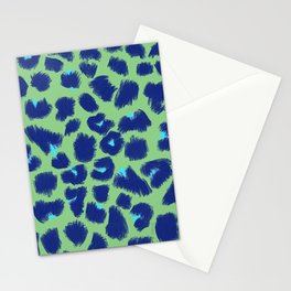 Leopard Spots, Cheetah Print, Blue, Turquoise, Fresh Green, Brush Strokes Stationery Card