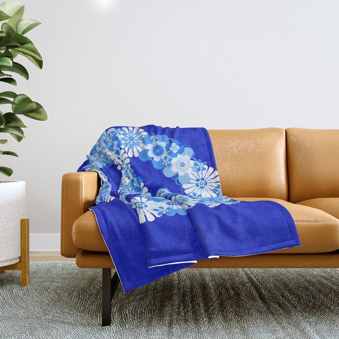 Peace Sign Floral Blue Throw Blanket