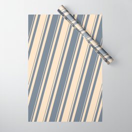 [ Thumbnail: Slate Gray and Bisque Colored Stripes Pattern Wrapping Paper ]