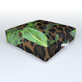 Jungle Leopard Outdoor Floor Cushion | Exotic, Junglecat, Runway, Wild, Animalprint, Cheetahprint, Leopardprint, Palmtrees, Collage, Catlover 