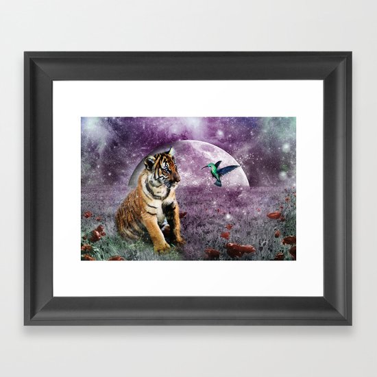 Tiger and Hummingbird Framed Art Print