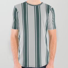 [ Thumbnail: Light Grey and Dark Slate Gray Colored Lines/Stripes Pattern All Over Graphic Tee ]