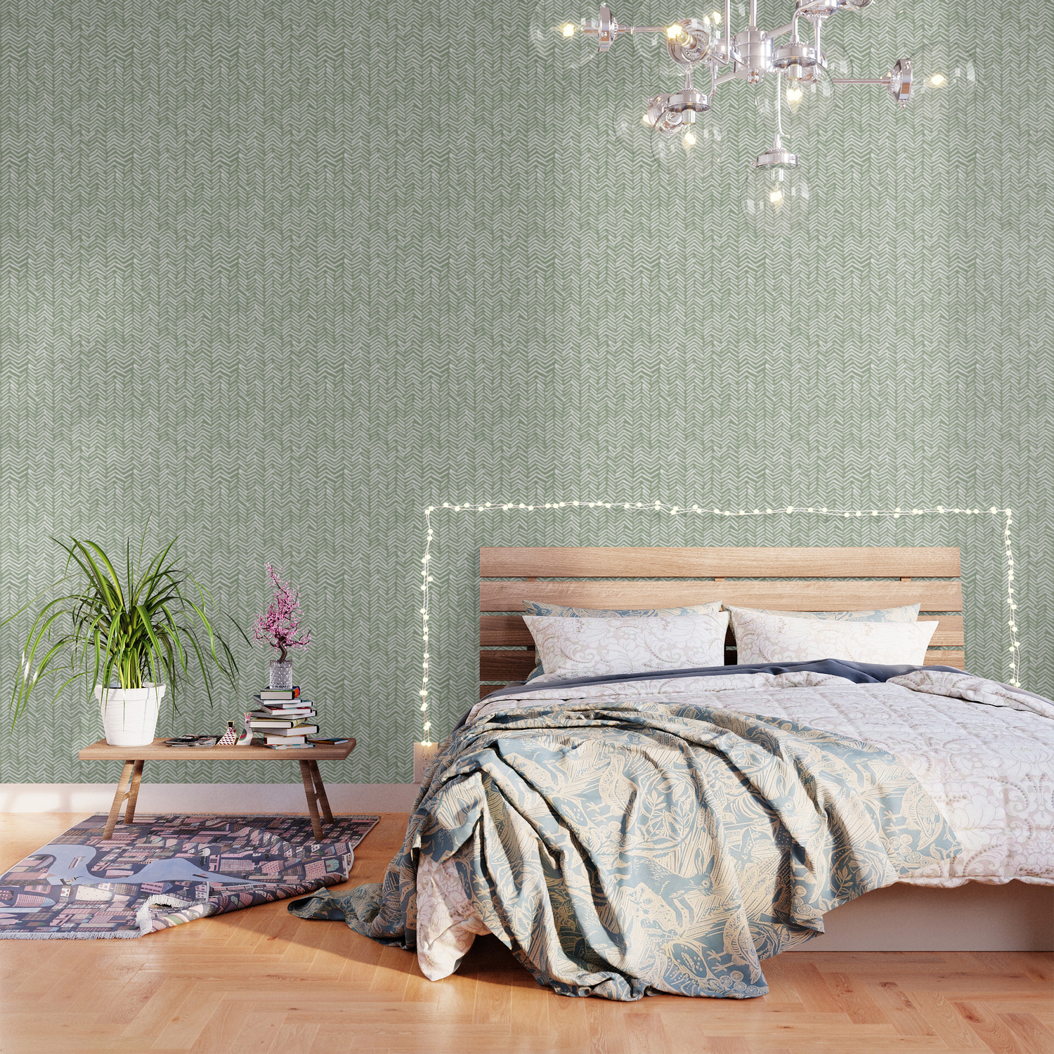 Boho Abstract Herringbone Pattern Sage Green And White Wallpaper By Megan Morris Society6