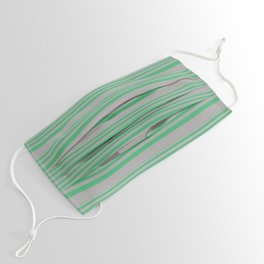 [ Thumbnail: Sea Green and Dark Grey Colored Lined/Striped Pattern Face Mask ]