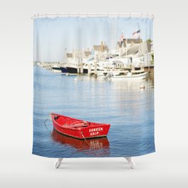Vibrant Red Boat in Nantucket Harbor Shower Curtain