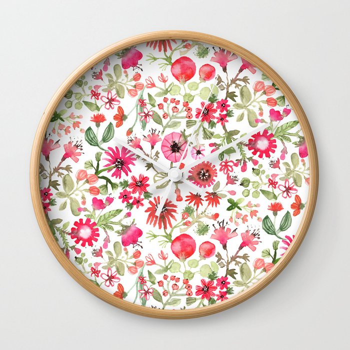 Red Flowers Wall Clock