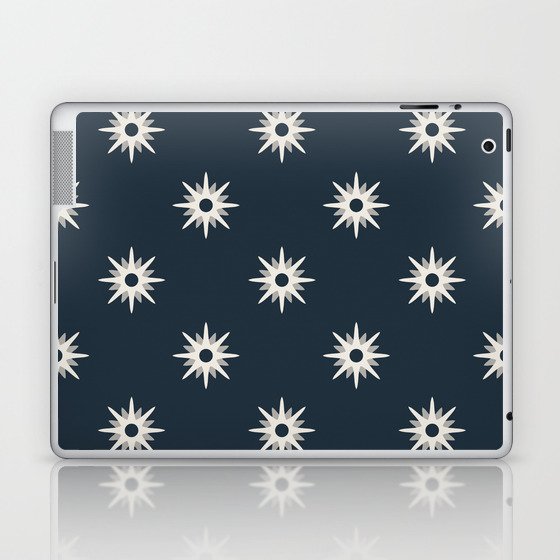 Navy atomic mid century white stars pattern Laptop & iPad Skin