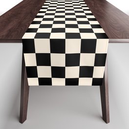 Checkerboard Mini Check Pattern in Black and Almond Cream Table Runner