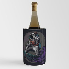Funny nasa astronaut on skating board Wine Chiller
