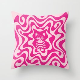 Retro Aesthetic, Cat In Wavy Groovy Art, Pink Throw Pillow
