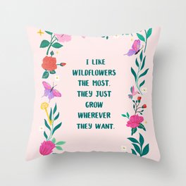 Wildflowers and butterflies Illustration with Quote Throw Pillow