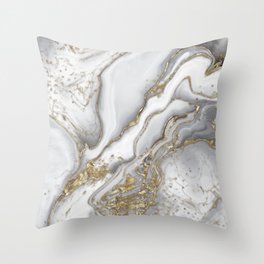 Grey liquid marble - pearl and gold Throw Pillow
