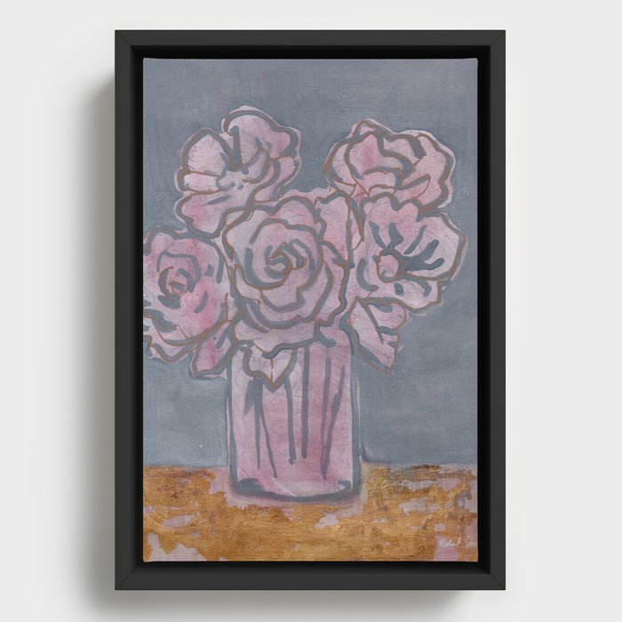 Pink Floral Bouquet Framed Canvas