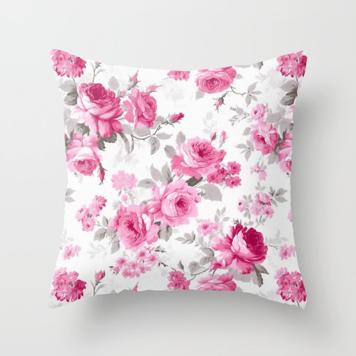 Blush Symphony: Vintage Pink Roses in Watercolor Artistry Throw Pillow
