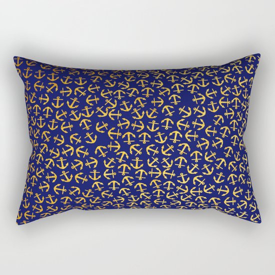 Maritime Anchors pattern- gold anchors on darkblue backround Rectangular Pillow