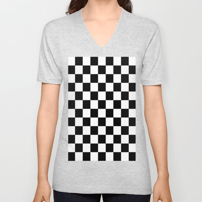 pattern checkerboard black white gift idea V Neck T Shirt