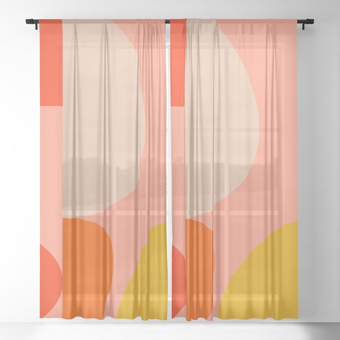 geometry shape mid century organic blush curry teal Sheer Curtain