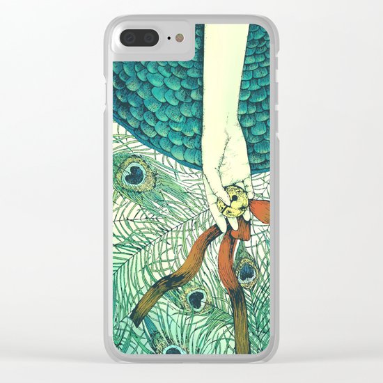Golden bell and peacock feathers Clear iPhone Case