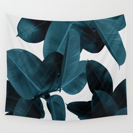 Indigo Blue Plant Leaves Wall Tapestry
