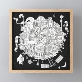 Giraffe Space Station - Dark Framed Mini Art Print