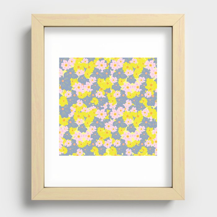 Pastel Spring Flowers on Yellow Recessed Framed Print