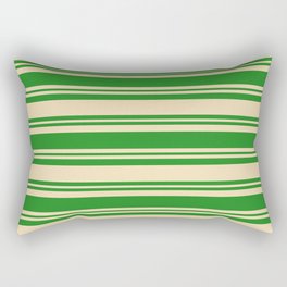 [ Thumbnail: Forest Green and Tan Colored Lined Pattern Rectangular Pillow ]