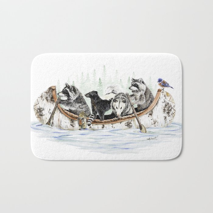 " Critter Canoe " wildlife rowing up river Bath Mat