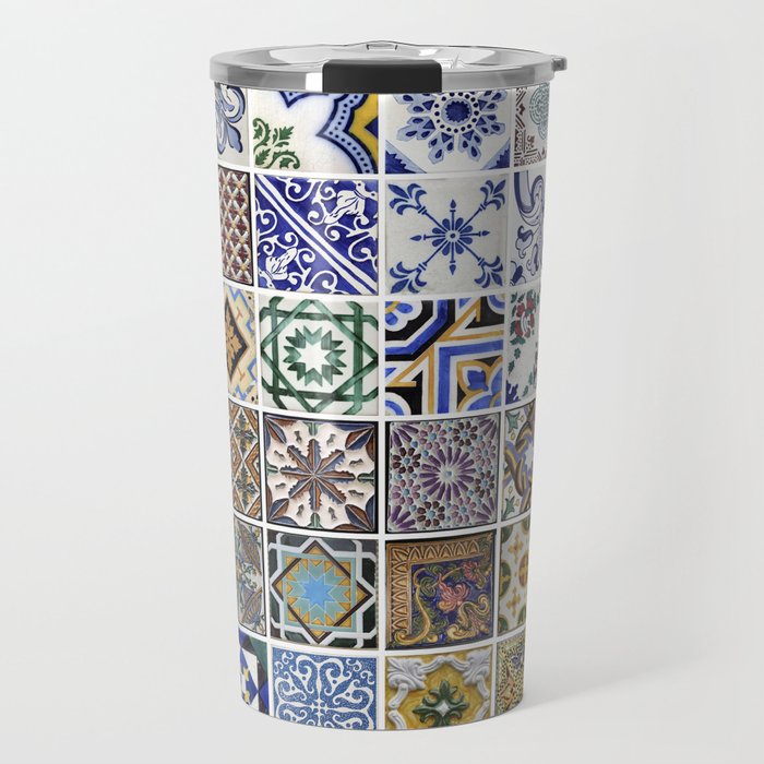 Traditional tiles from facades of old houses in Porto, Portugal Travel Mug