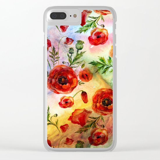Poppy LOVE pattern- Poppies and Flowers on colorful watercolor background on #Society6 Clear iPhone Case