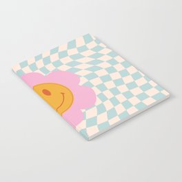 Smiley Flower Face on Pastel Warped Checkerboard Notebook