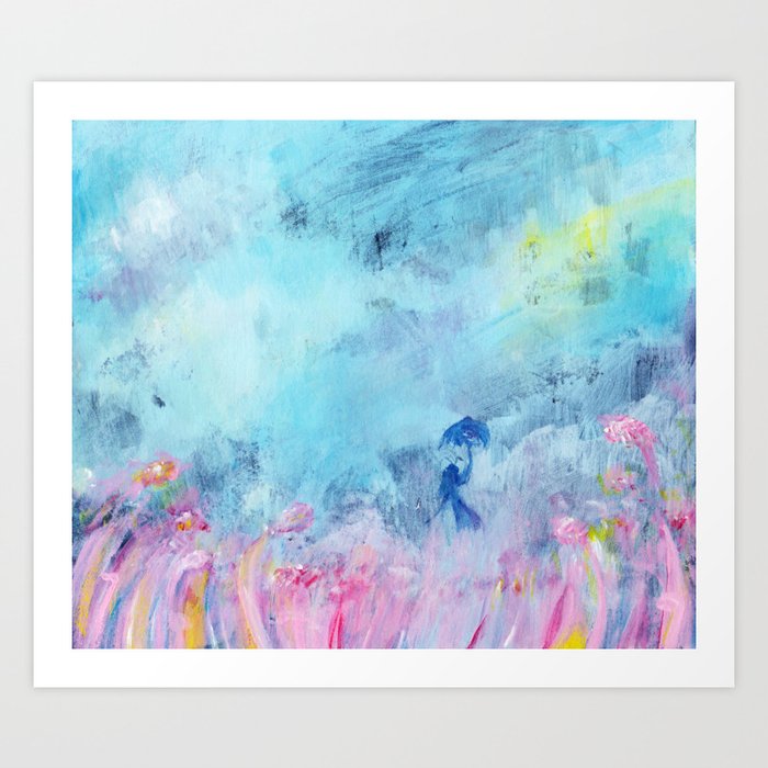 blue sky & pink flowers Art Print