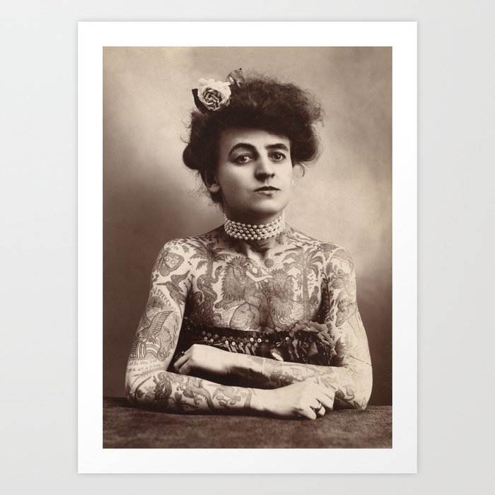 Vintage Photo of Tattooed Woman Maud Wagner, 1911 Art Print