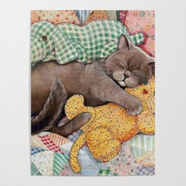 Cute Sleepy Pretty Kitten or Cat Poster