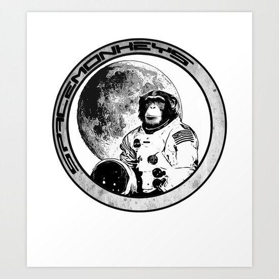 Space Monkeys Black & White Art Print