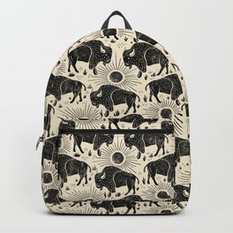 Bison - black and cream Backpack | Animal, Park, Buffalo, Prairie, Black, Curated, Modern, Cream, Texture, West 