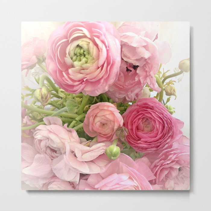 Shabby Chic Cottage Ranunculus Peonies Roses Floral Print & Home Decor Metal Print