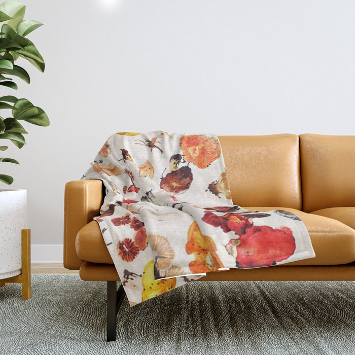 Mushroom Botanical Pattern Throw Blanket